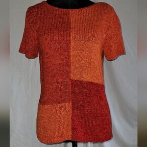 Judith Hart, S, Knit Sweater Top, Short Sleeve,  Red And Orange